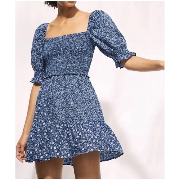 Wilfred Dresses & Skirts - Wilfred Angie Floral Mini Dress XS Smocked Puff Sleeve Cottage Prairie Country
